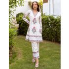 White Hand Block Printed Cotton Kurta with Pants - Set of 2