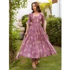 Purple Hand Block Printed Cotton Suit - Set of 3