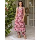 Red Pink Hand Block Printed Cotton Kurta with Pants - Set of 2