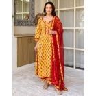 Yellow Hand Block Printed Cotton Suit - Set of 3