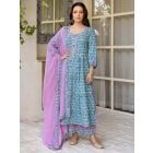 Blue Hand Block Printed Cotton Suit - Set of 3