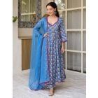 Blue Hand Block Printed Cotton Suit - Set of 3