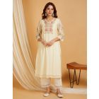 Off White Embroidered Chanderi Kurta