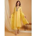 Yellow Embroidered Organza Dupatta