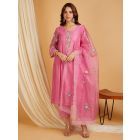 Pink Embroidered Organza Dupatta