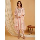 Peach Embroidered Organza Dupatta