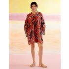 Red Printed Cotton Schiffli Dress