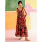 Red Printed Cotton Schiffli Dress