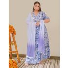 Blue Printed Cotton Sharara Suit - Set of 3