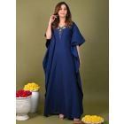 Navy Blue Embroidered Chanderi Silk Kaftan