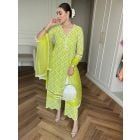 Lime Green Embroidered Cotton Kurta with Palazzo- Set of 2