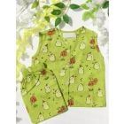 Green Hand Block Printed Cotton Mulmul Unisex Jhabla with Shorts - Set of 2