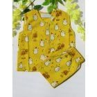 Yellow Hand Block Printed Cotton Mulmul Unisex Jhabla with Shorts - Set of 2