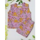 Lavender Hand Block Printed Cotton Mulmul Unisex Jhabla with Shorts - Set of 2