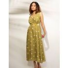 Green Polka Dot  Printed Muslin Cotton Dress with Belt