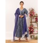 Blue Hand Block Printed Cotton Suit- Set of 3