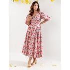 White Red Hand Block Printed Cotton Dress