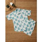 White Blue Hand Block Printed Cotton Unisex Co-ord Set - Set of 2