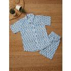 White Blue Hand Block Printed Cotton Unisex Co-ord Set - Set of 2
