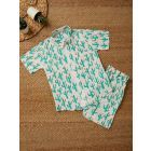 White Green Hand Block Printed Cotton Unisex Co-ord Set - Set of 2