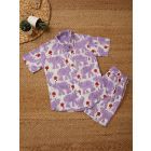 White Purple Hand Block Printed Cotton Unisex Co-ord Set - Set of 2