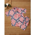 Pink Blue Hand Block Printed Cotton Unisex Co-ord Set - Set of 2