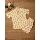 White Yellow Hand Block Printed Cotton Unisex Co-ord Set - Set of 2