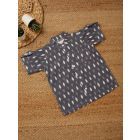 Grey Ikat Hand Block Printed Cotton Shirt