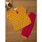 Yellow Pink Hand Block Printed Kurta with Salwar - Set of 2