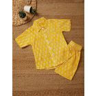 Yellow Hand Block Printed Cotton Unisex Co-ord Set - Set of 2