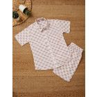White Pink Hand Block Printed Cotton Unisex Co-ord Set - Set of 2
