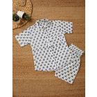 White Navy Blue Hand Block Printed Cotton Unisex Co-ord Set - Set of 2