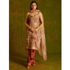 Maroon Beige Hand Block Printed Cotton Suit- Set of 3