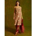 Maroon Beige Hand Block Printed Cotton Kurta with Pants- Set of 2