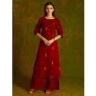 Maroon Hand Block Printed Cotton Kurta