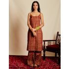 Maroon Hand Block Printed Cotton Kurta with Pants- Set of 2