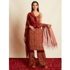 Maroon Hand Block Printed Cotton Suit- Set of 3