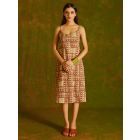 Maroon Beige Hand Block Printed Chanderi Dress