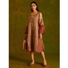 Maroon Beige Hand Block Printed Kota Doria Dress