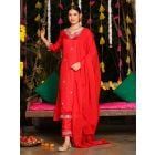 Red Embroidered Muslin Suit - Set of 3