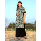 Beige Black Printed Cotton Kurta with Palazzo- Set of 2