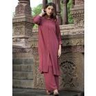 Maroon Cotton Blend Tunic with Pants- Set of 2
