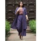 Blue Brown Striped Cotton Co-ord Set - Set of 3