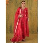 Pink Aari Embroidered Chanderi Suit - Set of 3