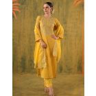 Yellow Embroidered Crushed Cotton Suit- Set of 3