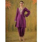Purple Embroidered Silk Kurta with Slip and Dhoti Pants- Set of 2