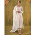 White Embroidered Silk Blend Suit- Set of 3