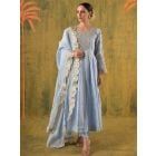 Blue Embroidered Silk Suit - Set of 3
