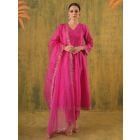 Pink Embroidered Chanderi Suit - Set of 3