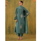 Green Embroidered Silk Suit - Set of 3